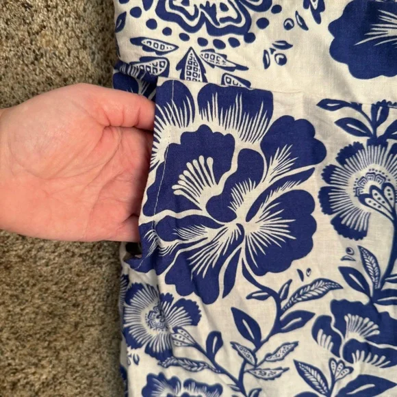 Rachel Zoe Linen Blend Wide Leg Flowy Floral Pants Blue & White Size S Beach - Picture 9 of 13